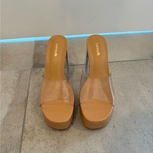 Larroude Nude and Clear Heels